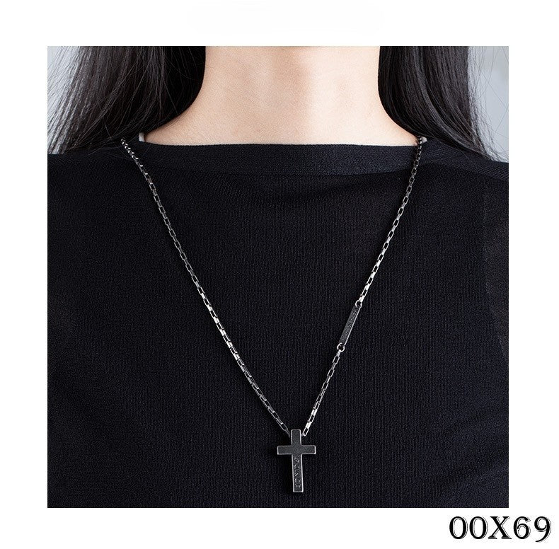 Luxus Titanstahl Kreuz Halskette 70cm Glaube Macht Retro Silber Halskette Männer0