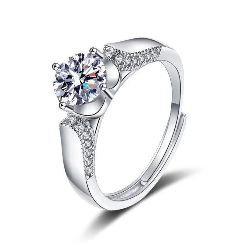 925 Sterlingsilber Damen Ring 1Karat Zirkon Doppelt gefasster Blumenring Geschen2