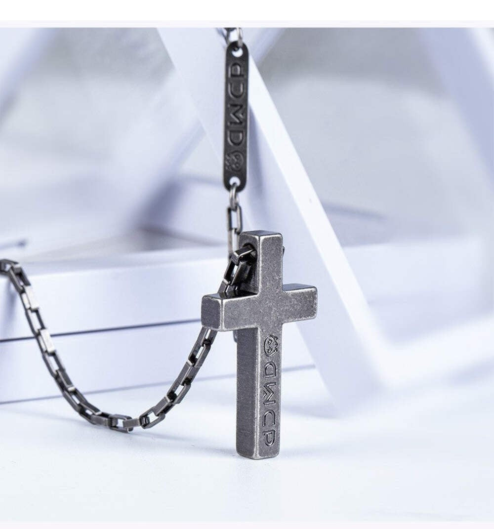 Titanstahl Kreuz Halskette in Retro - Silber Farbe4