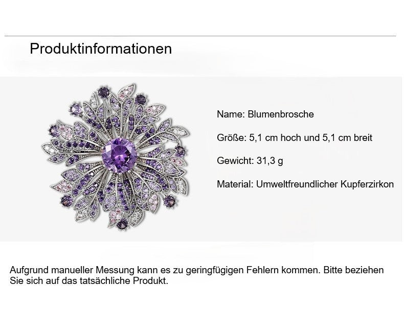 Luxus Damen Silber Brosche Sonnenblumen voller Lila Diamanten corsage temperame1