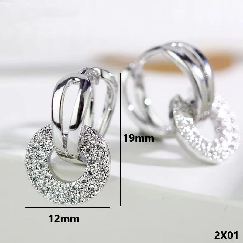 Dazzling Double Circle Linked Ohrringe für Luxus Frauen Silber Farbe2