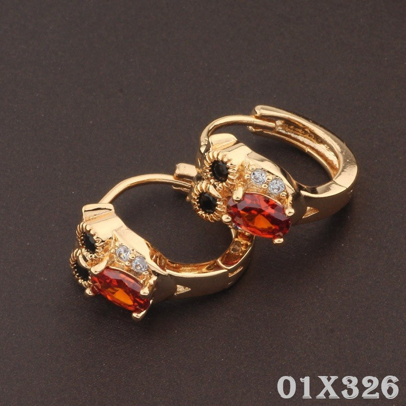 Luxus Ohrringe Eulen Zirkon rot 18K vergoldet für Damen Mädchen7