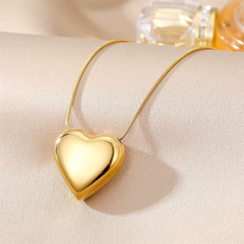 Herz Anhänger Edle Halskette Edelstahl Gelbgold Herzkette Damen Geschenk5