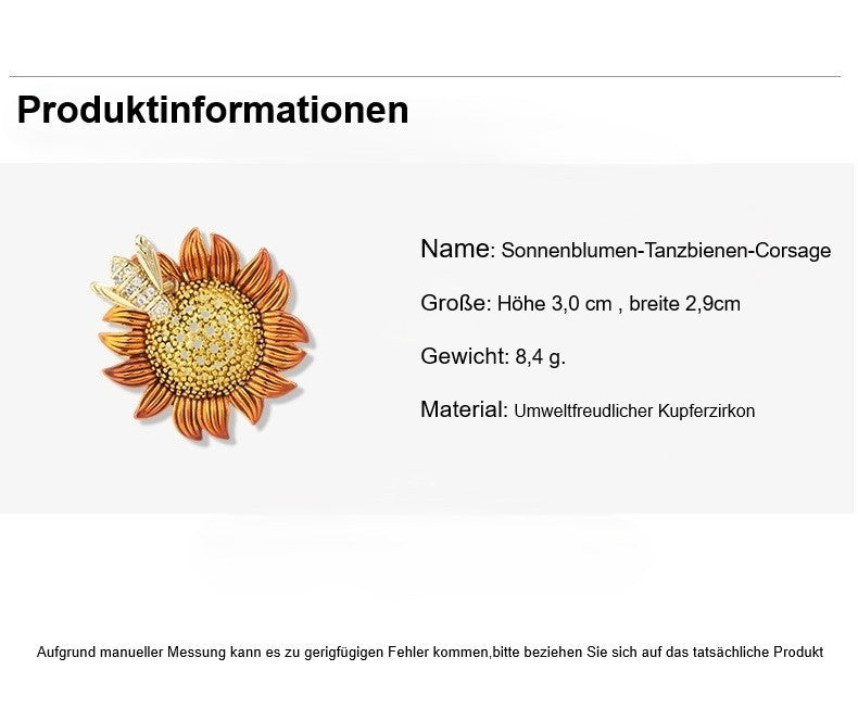 Brosche Sonnenblumen Biene Zircon echt Gold kreative persönlichkeit aktivität4