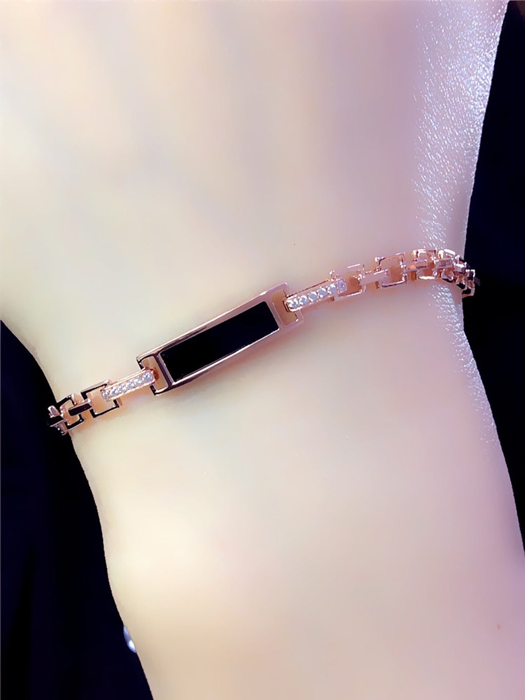 Damen Armband schwarz achat armband rose gold überzogene 17+3cm1