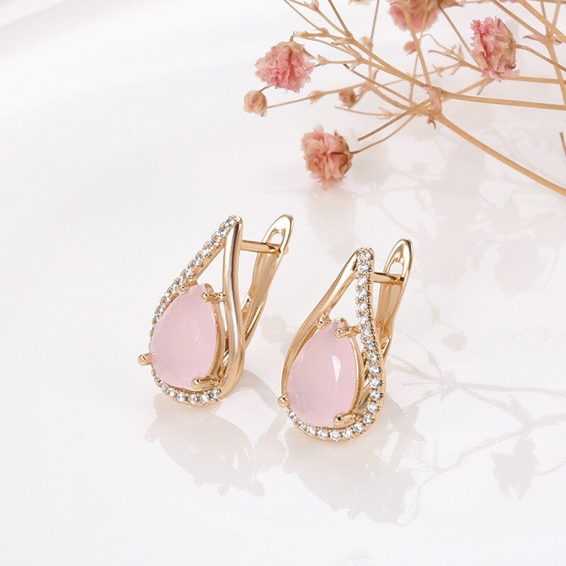 Luxus Damen Ohrringe 585 Rosé Gold überzogen Design Naturstein Kristall für Da8