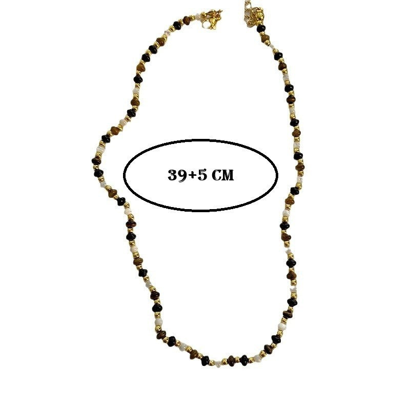 Naturstein Halskette Titanstahl Herbst und Winter Maillard Farbe Halskette 39+55