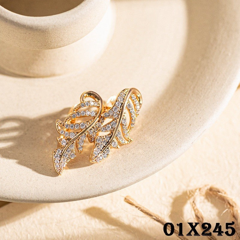 Luxus Damen Ohrringe 585 Rolled Roségold überzogen Blatt CZ für Damen Geschenk0