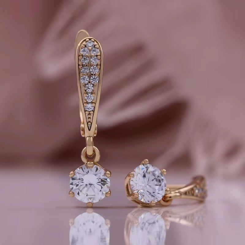 Damen Ohrringe Zirkon 585 Rose Gold vergoldete Ohrringe Frau charmante Creolen0