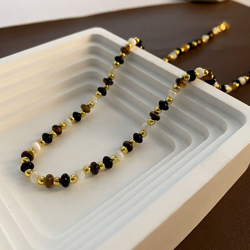 Naturstein Halskette Titanstahl Herbst und Winter Maillard Farbe Halskette 39+54