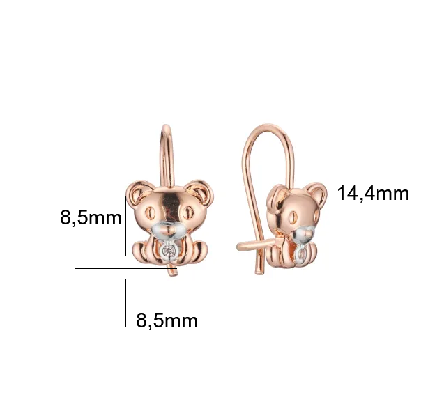 Draht Haken Ohrringe mit Bärenmotiv für Kinder, Zweifarbig Roségold-Plattiert3