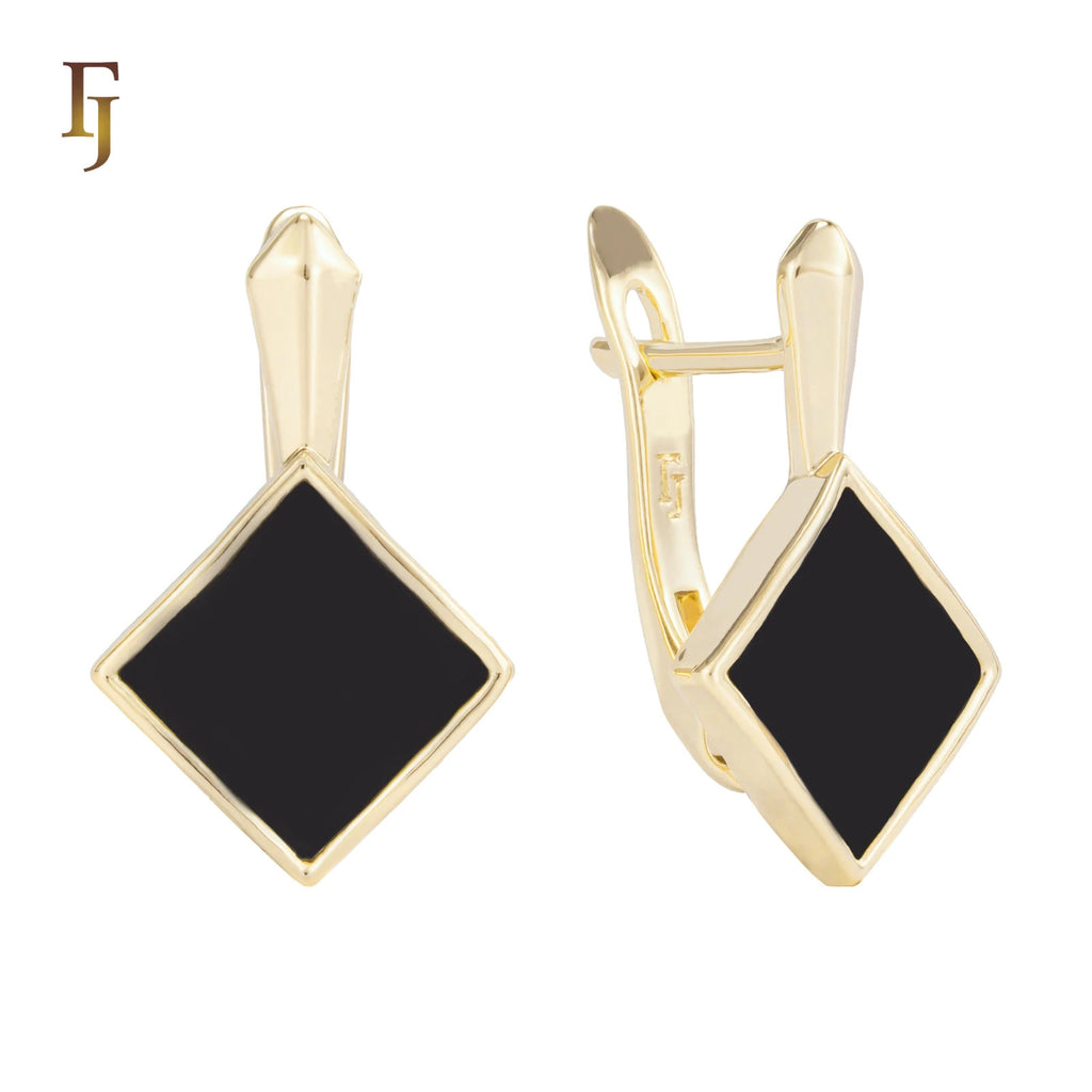 Elegante Damen Gold Ohrringe schwarz emaillierte, rautenförmige Gold (vergoldet)7