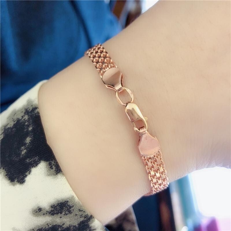 Rose Gold Armkette Massiv 6MM Armband Herren Damen vergoldet armreif1