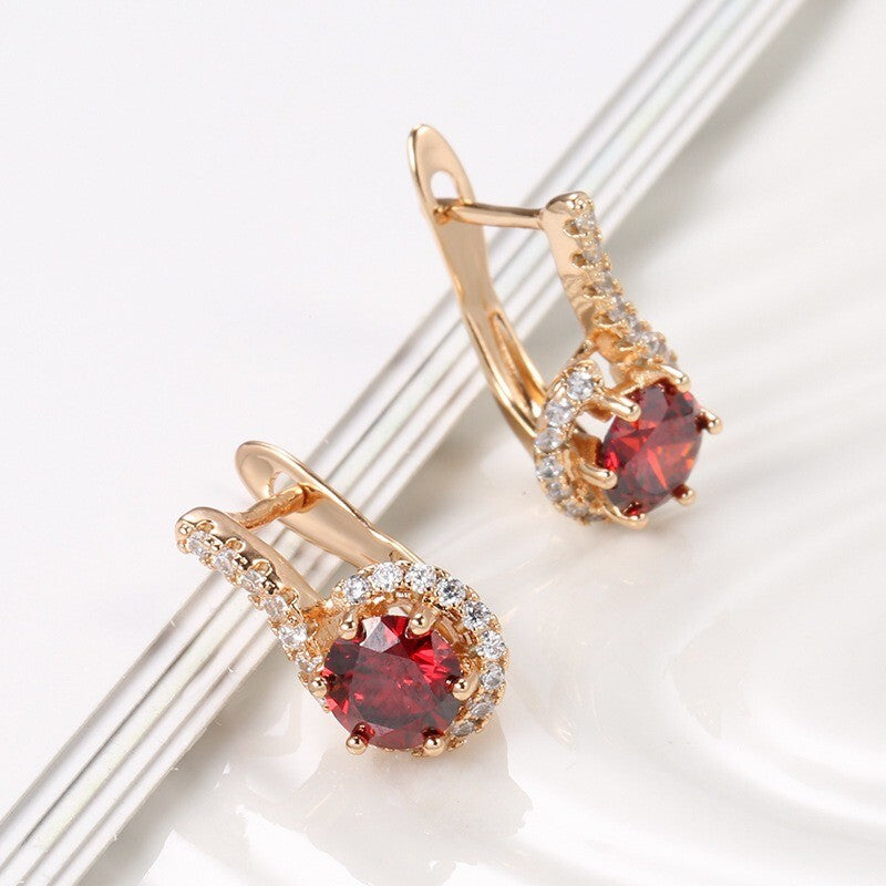 Luxus Ohrringe Creolen Zirkonia Kristall Rot 585 Rolled Roségold überzogen Damen5