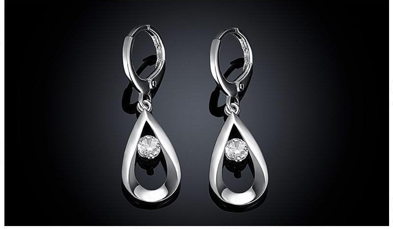 Silber Wassertropfen Ohrringe für Frauen, Zirkonohrringe, hohle Diamantohrringe3