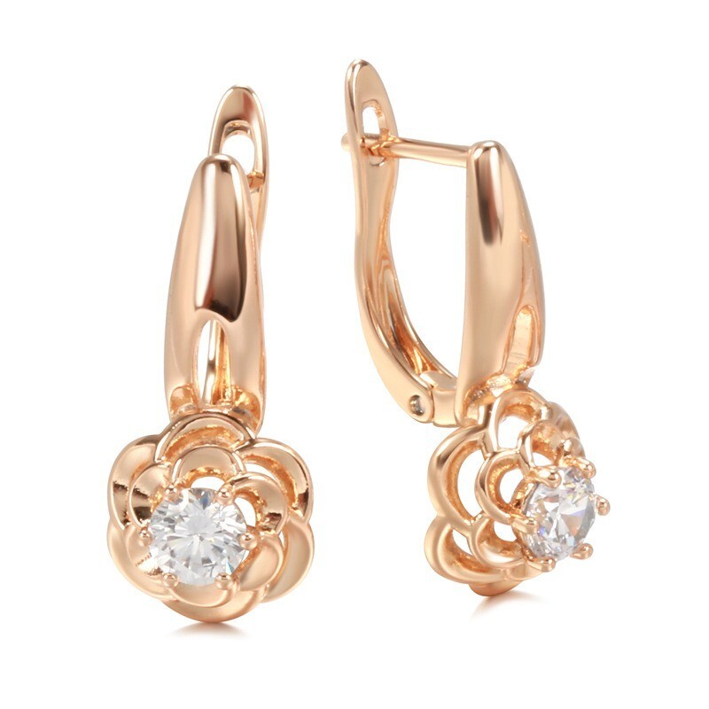 Luxus Damen Ohrringe Blumen 585 Roségold Walzgold Weißer Zirkon Design5
