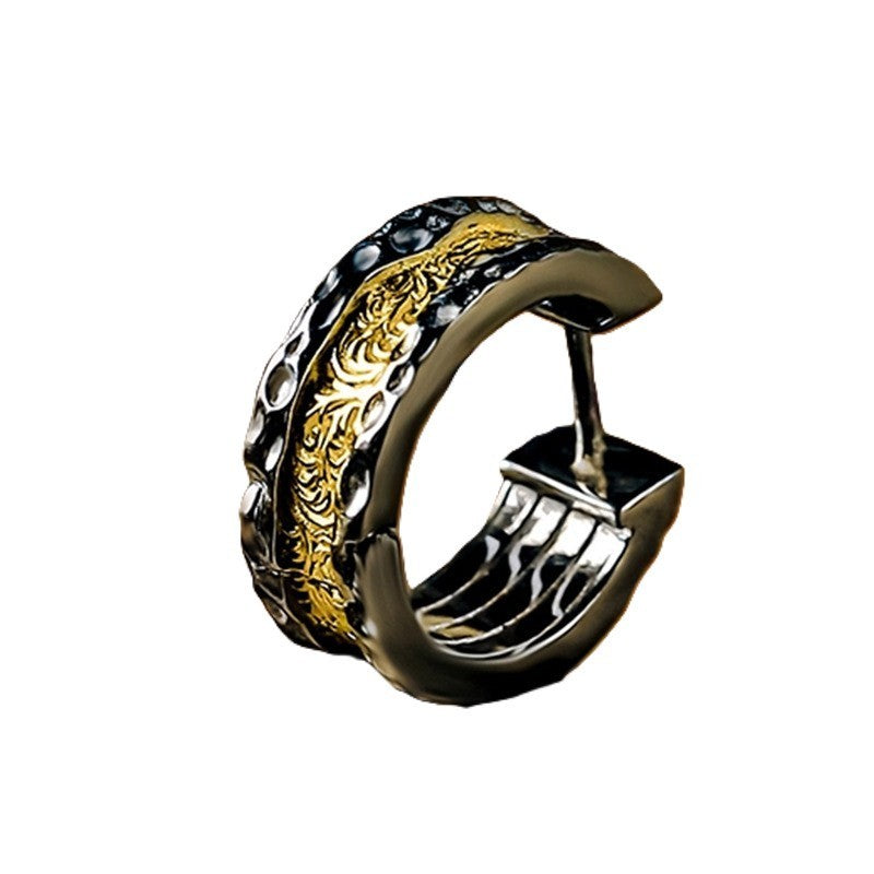 925 Silberplattierte Herren Ohrringe Creole im RetroStil mit Arabeskenmuster3