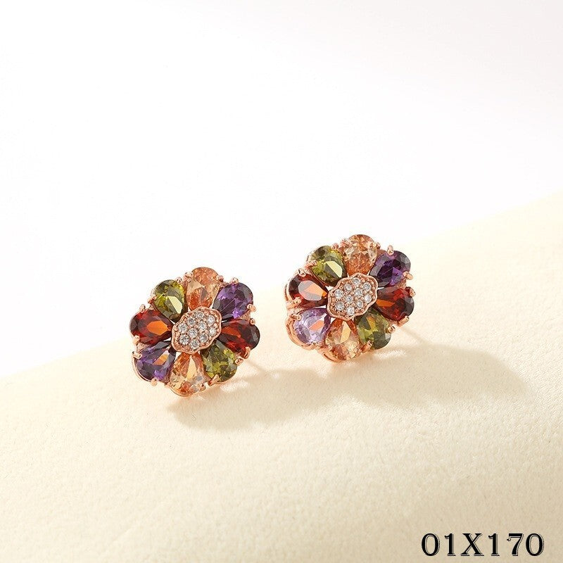 Luxus Damen Ohrringe Ohrstecker Bunte Zirkon modische Blumen mit Diamanten0