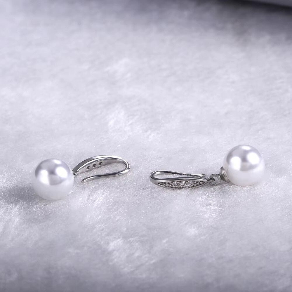 Damen Ohrringe 925 Silber versilbert. Frauen Ohrringe Zirkonia Ohrhänger Perle8