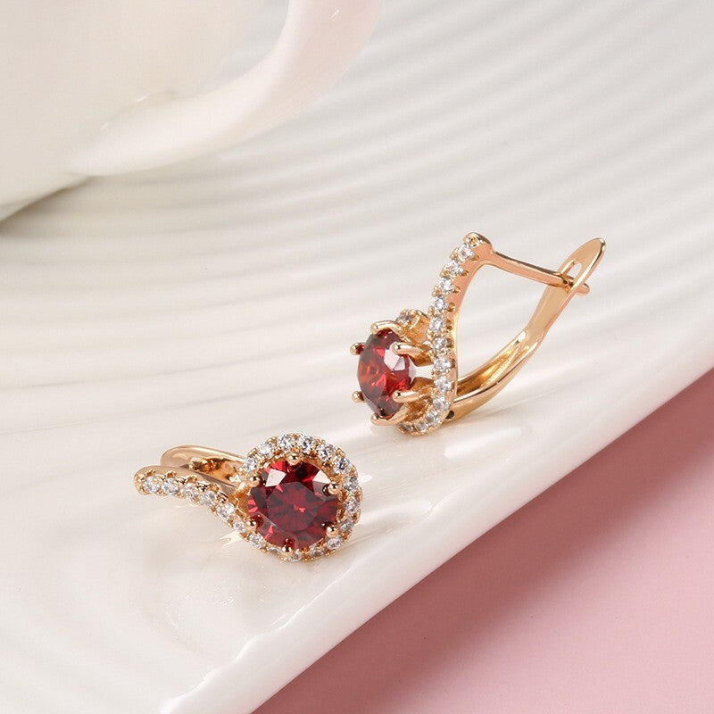 Luxus Ohrringe Creolen Zirkonia Kristall Rot 585 Rolled Roségold überzogen Damen3