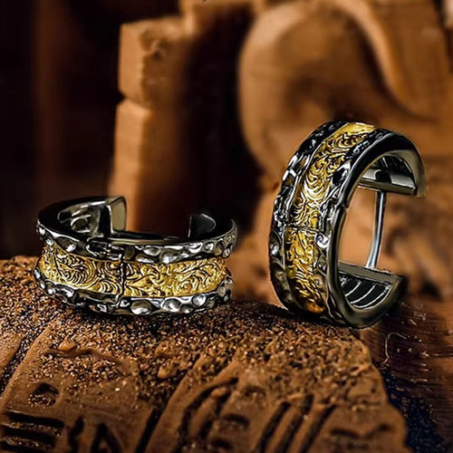 925 Silberplattierte Herren Ohrringe Creole im RetroStil mit Arabeskenmuster0