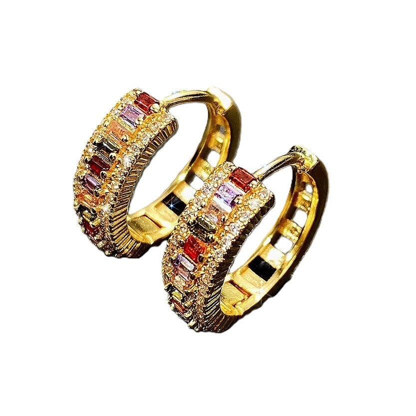 Ohrringe Creole 14K Gold Überzogene farbig Zirkon Huggie Hoop Schmuck Bunte7