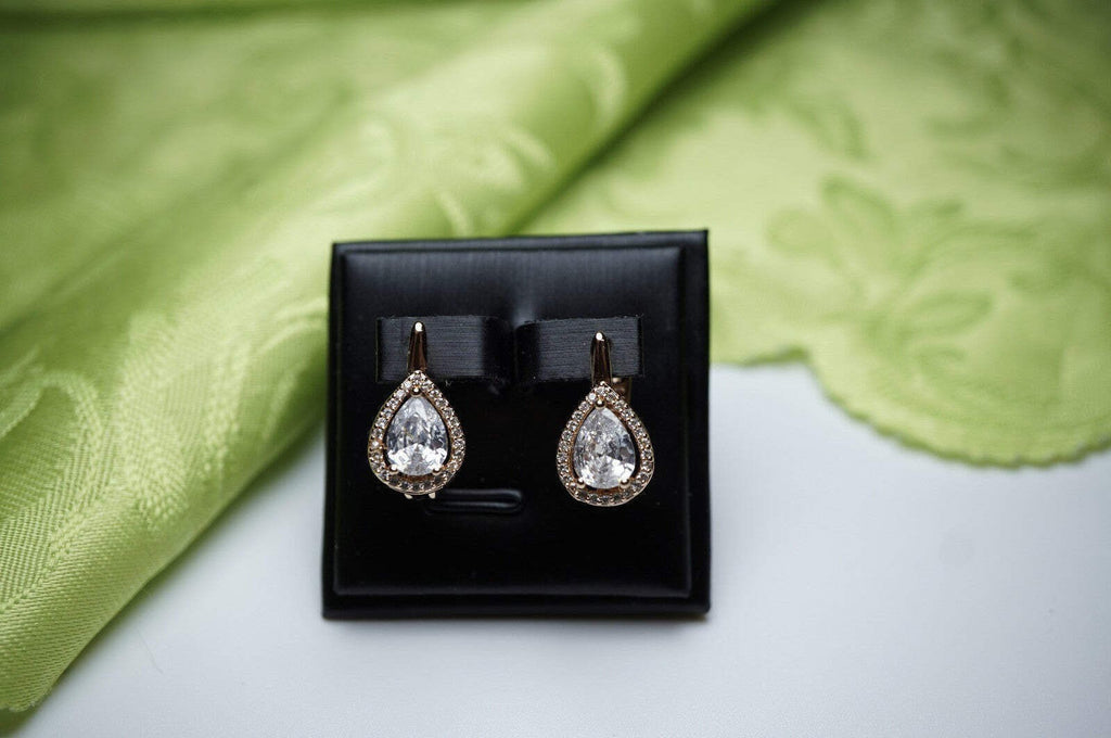 Damen Große Halo-Ohrringe tropfenförmigem Zirkon-Stein mit Roségold (vergoldet)12