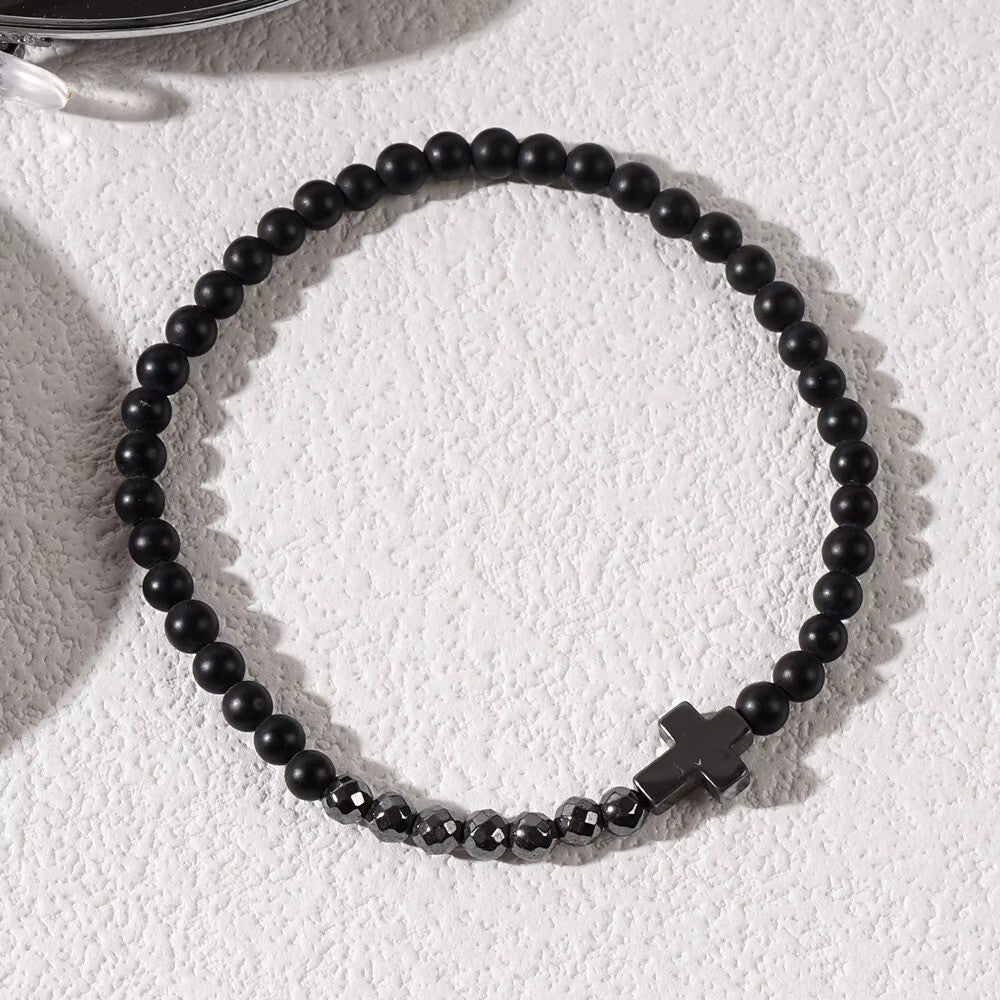 Armband Naturstein Achat  Kreuz Jesus Herren Damen Unisex Trend schwarz matt3