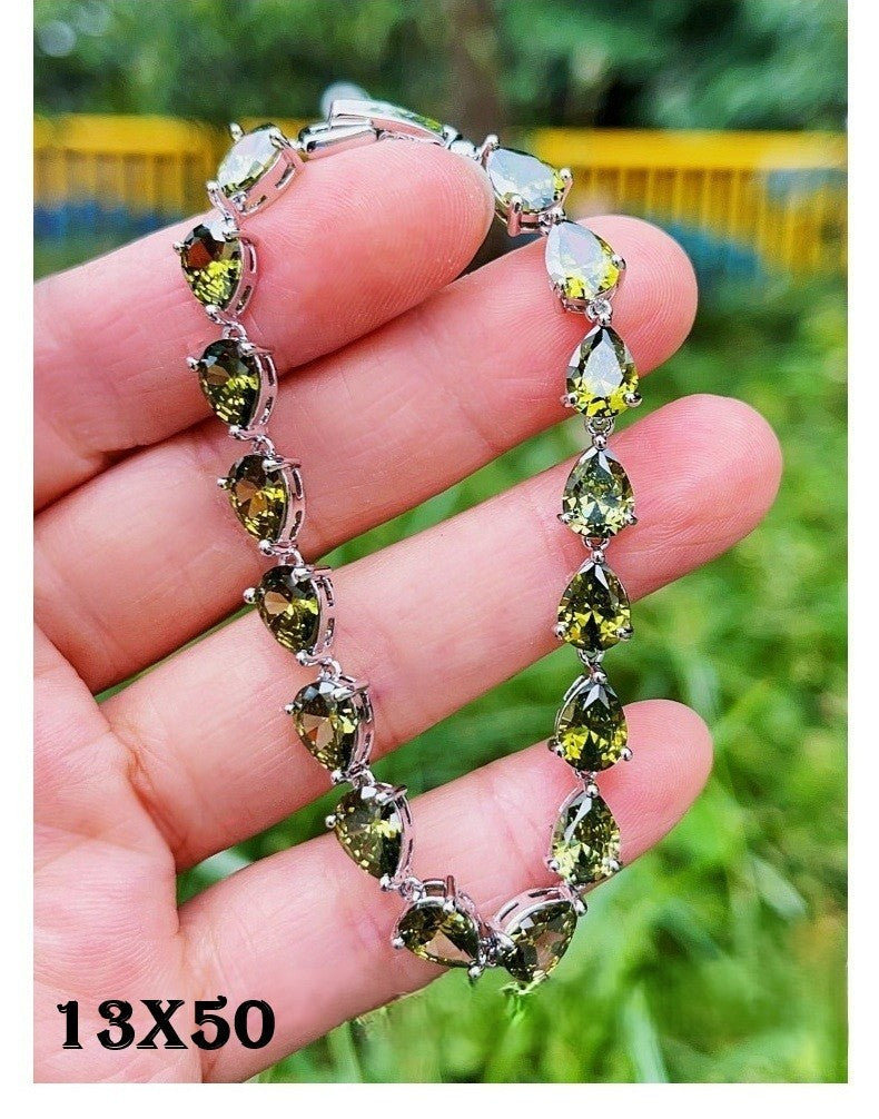 Damen Armband Olivgrünes Zirkonarmband AAATropfenzirkonIntarsienNischendesign0