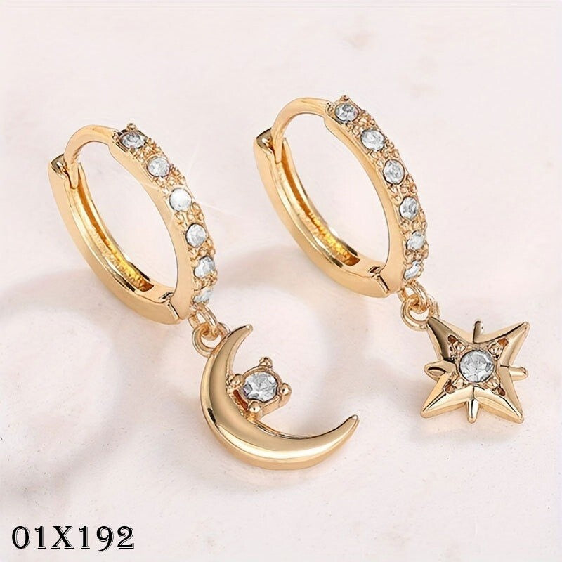 Luxus damen SternMondasymmetrische Gold Ohrringe strukturierte Temperament0