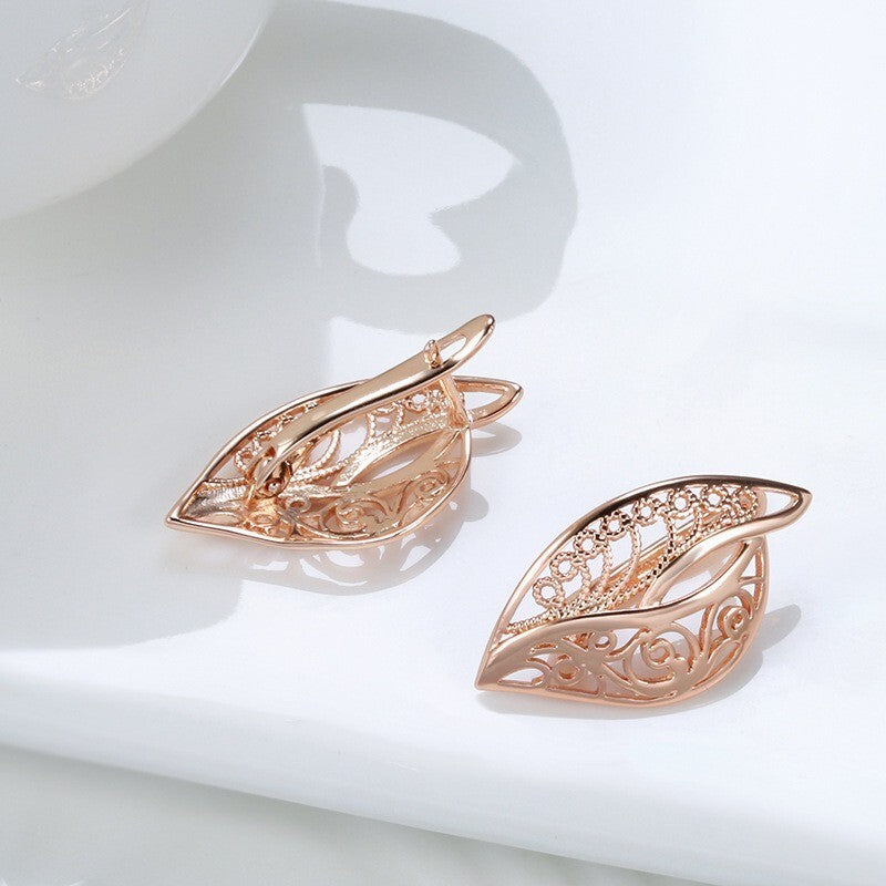 Luxus Damen Blatt Ohrringe 585 Roségold Ohrringe in kaltem Stil einfache6
