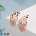 Luxus Damen Blatt Ohrringe 585 Roségold Ohrringe in kaltem Stil einfache hohle0