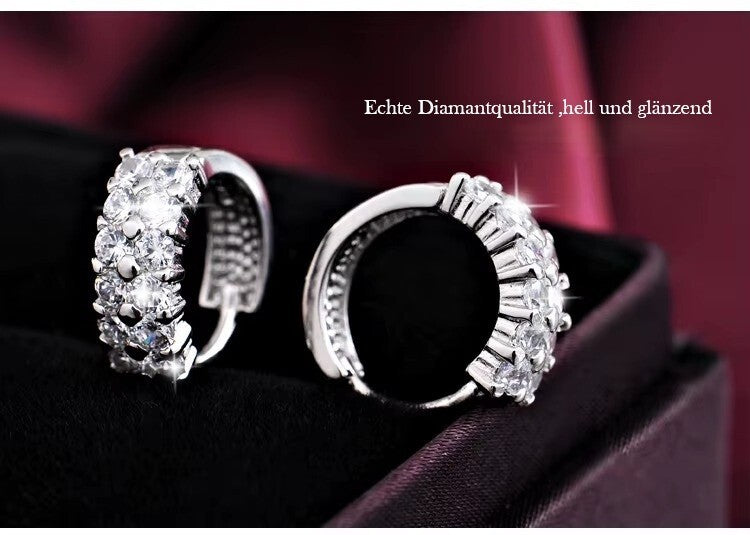 Damen Ohrringe Creolen 925 Sterling Silber Zweireihige Zirkon Hypoallergene Oh0