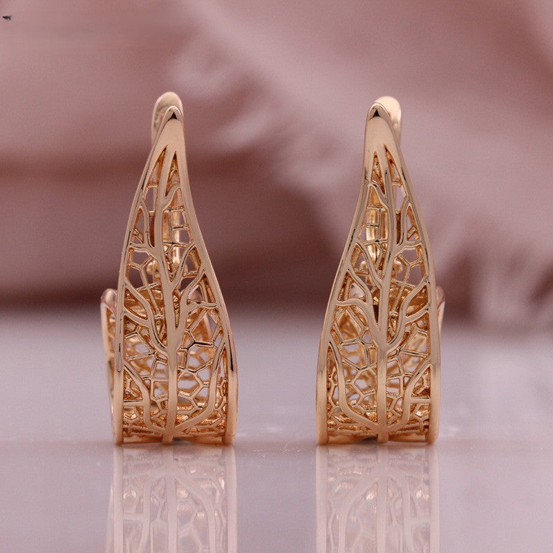 Damen Ohrringe 585er Roségold vergoldet Blattförmige durchbrochene Ohrringe2