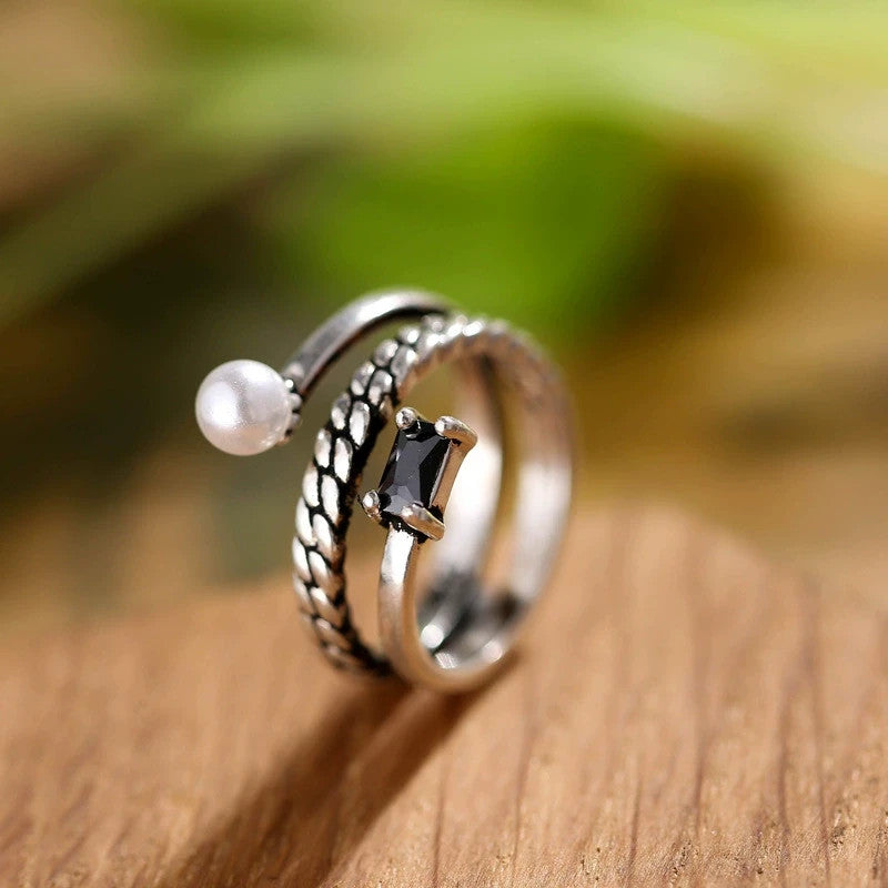 Damen S925 SterlingsilberÖffnungsring, mehrlagiger, diamantbesetzter RetroRin0