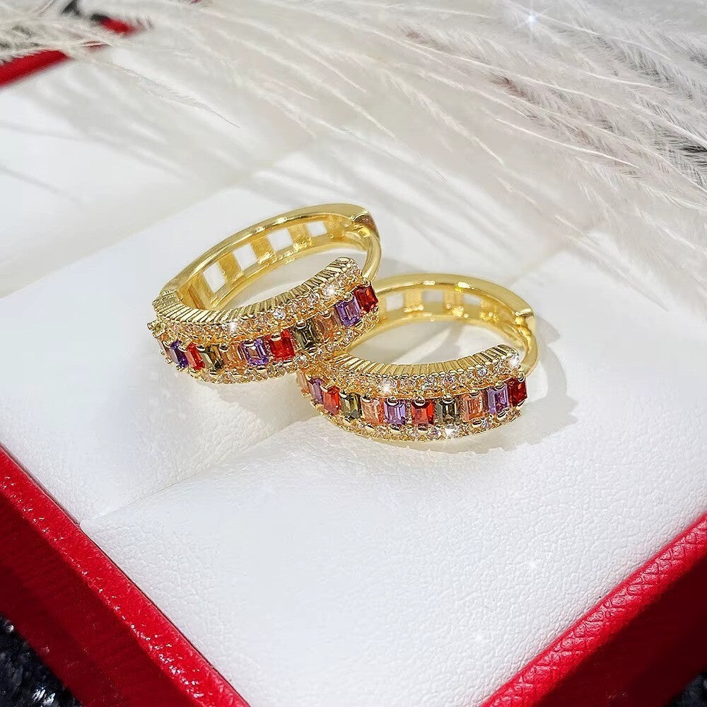 Ohrringe Creole 14K Gold Überzogene farbig Zirkon Huggie Hoop Schmuck Bunte10