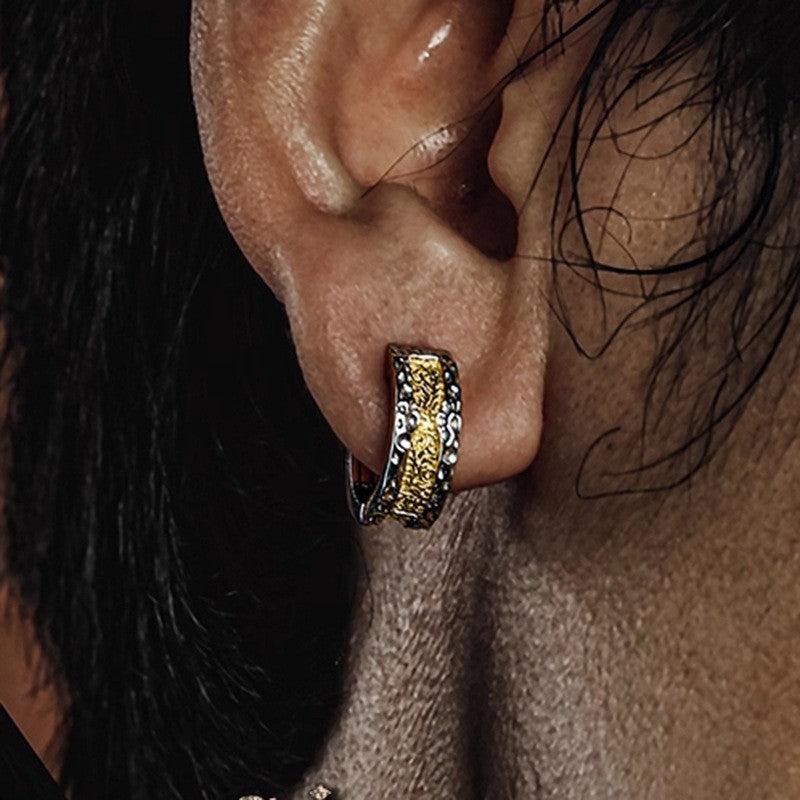 925 Silberplattierte Herren Ohrringe Creole im RetroStil mit Arabeskenmuster2