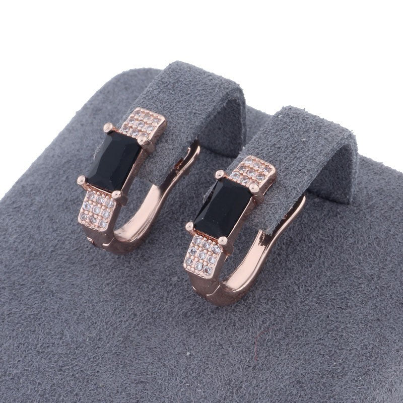 Luxus Damen Ohrringe vergoldet Gold schwarze rechteckige Zirkon Design0