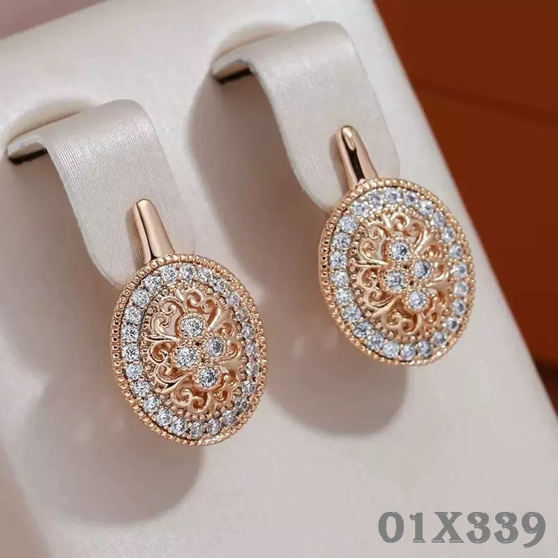 Luxus Damen Ohrringe Rosegold, vergoldet, mit simulierten Diamanten, Oval Forme9