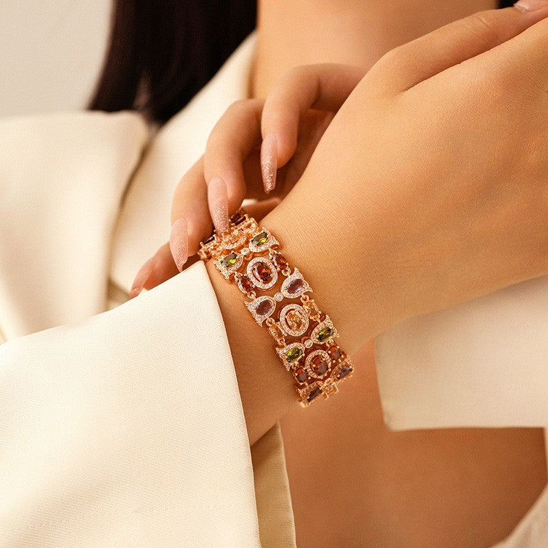 Luxuriöses Damen Armband, Roségold, farbige künstlichen Edelsteinen , Zirkon1