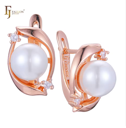 Luxus Damen Perlen Ohrringe in Roségold-Plattierung,Geschenk Imitationsperle0