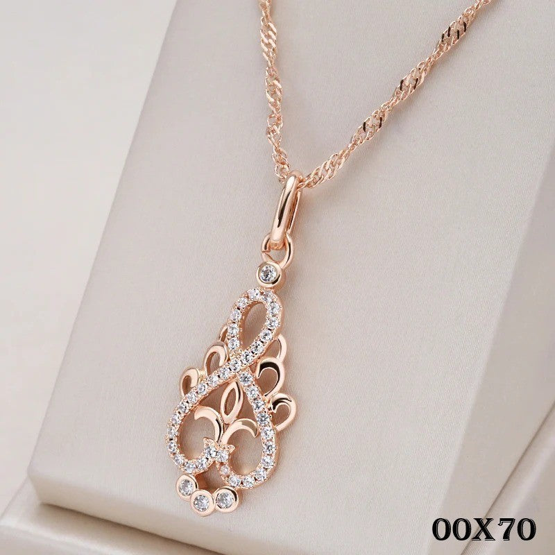 Luxus Damen Halskette mit Anhänger Blume 585er Rosé Gold Walzgold Natürlicher Zi0