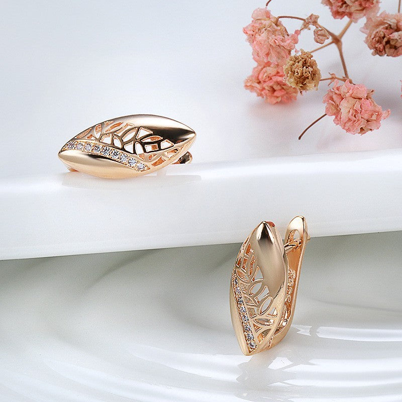 Damen Ohrringe Rosé Gold 585RG MicroIntarsien Natürlich Zirkon Schmuck Geschenk6