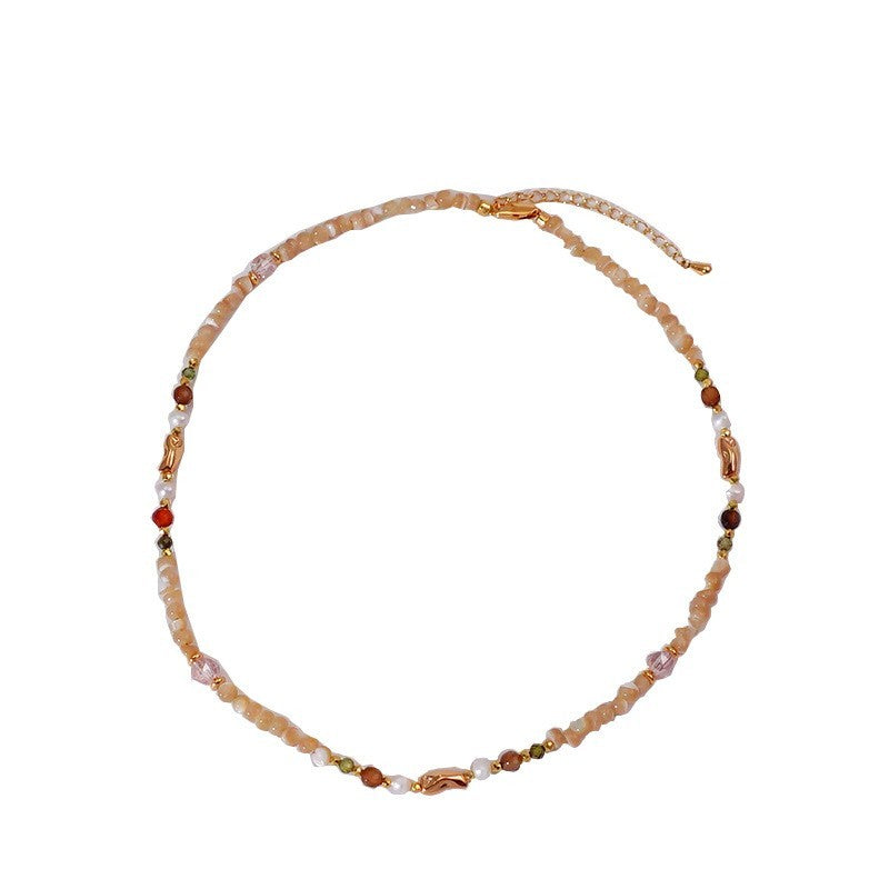 Damen Natürliche runde Perlenkette, leichte LuxusHighEndNische, Französische2