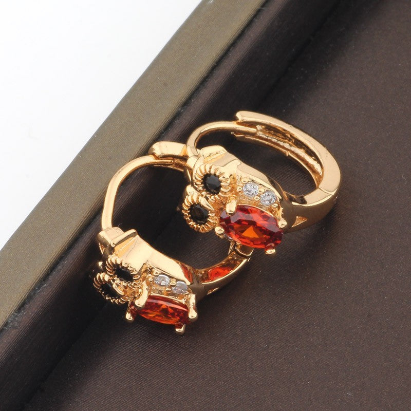 Luxus Ohrringe Eulen Zirkon rot 18K vergoldet für Damen Mädchen1