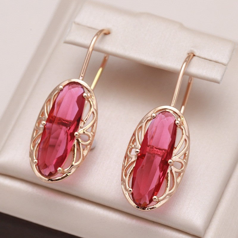 Luxus Dame Ohrringe 585RG Gold Roter Zirkon Brautschmuck, Damenohrringe9