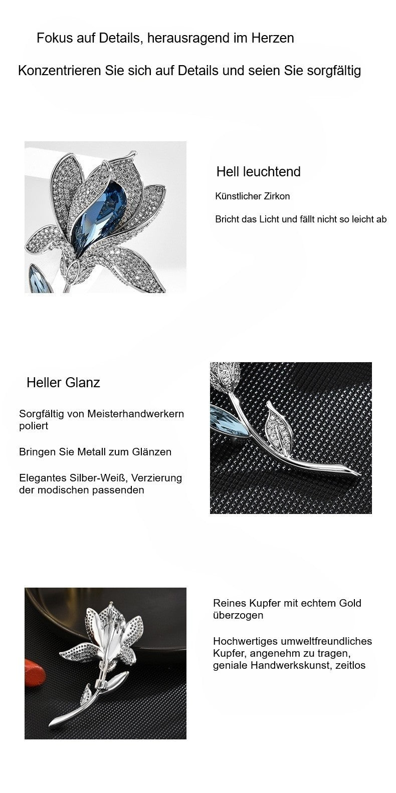 Damen Tulpen Brosche Elegantes SilberWeiß Temperament Kristall aus Österreich10