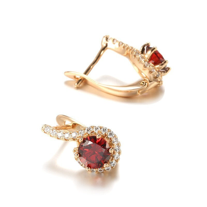 Luxus Ohrringe Creolen Zirkonia Kristall Rot 585 Rolled Roségold überzogen Damen4