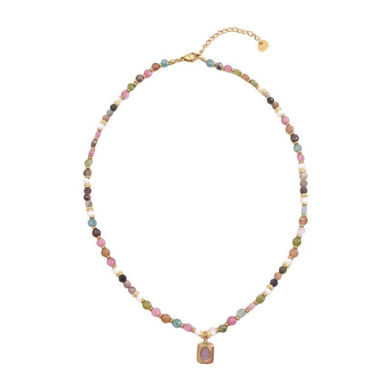 Bunte QuarzJadeHalskette, LuxusSchlüsselbeinkette quadratischem Nischenanhäng3