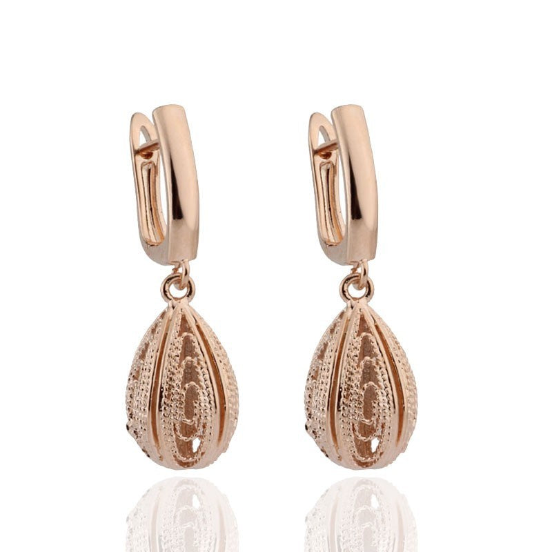 Luxus Damen Klassische Ohrringe Rosegold, tropfenförmige Ohrringe im hohlen Ros10
